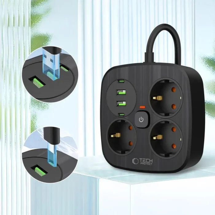 πολύπριζο με θύρες USB-C και USB-A για φόρτιση και ρεύμα - 3 πρίζες warehouse evk wh-evk Λάρισα