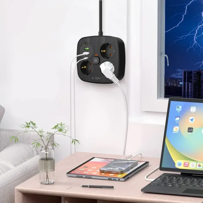 πολύπριζο με θύρες USB-C και USB-A για φόρτιση και ρεύμα - 3 πρίζες warehouse evk wh-evk Λάρισα