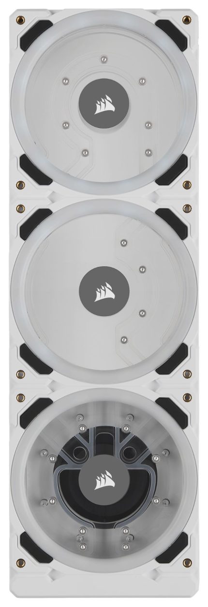 Corsair XD7 RGB 360mm white lighting front view